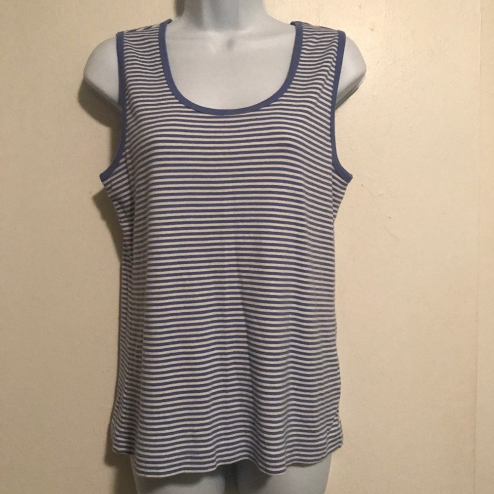 LL Bean Blue and White Striped Crew Neck Tank